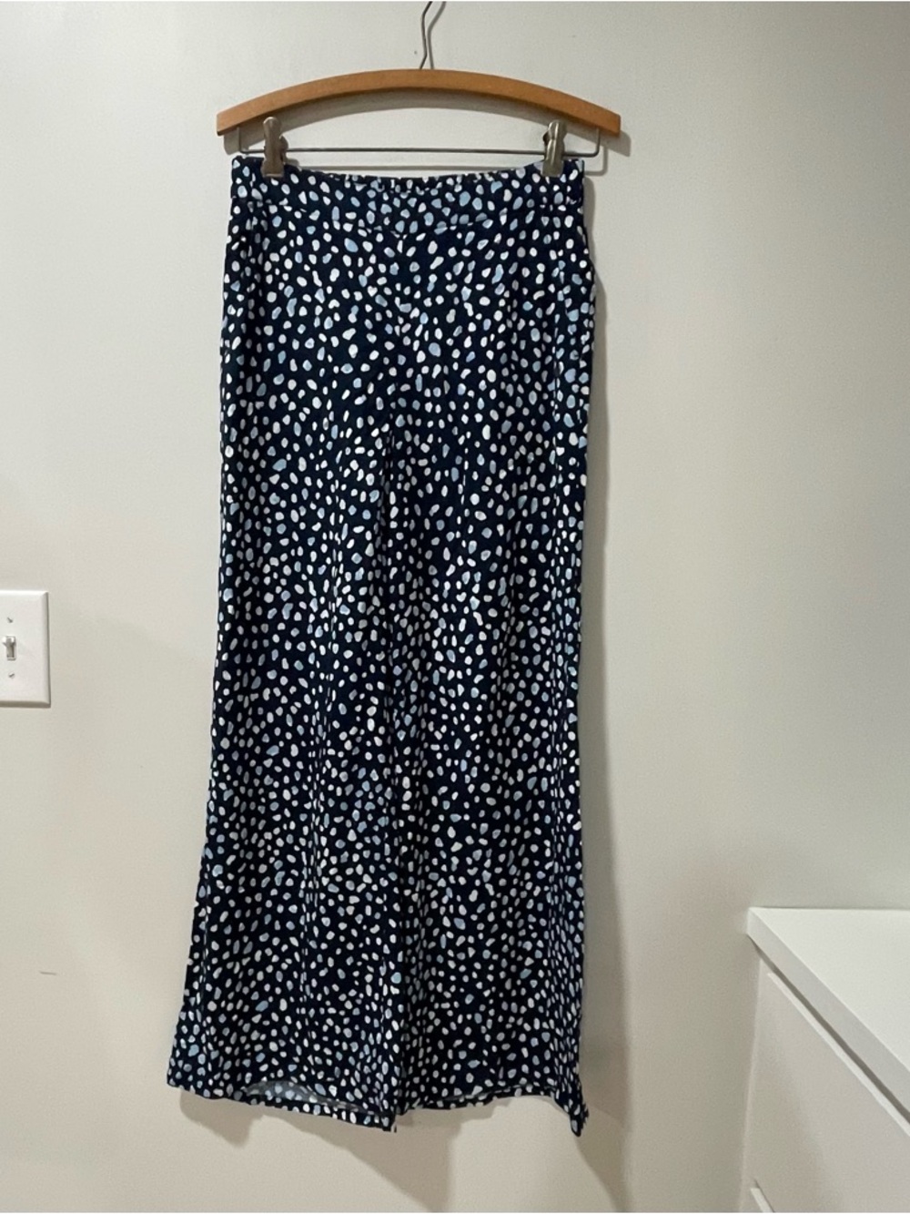 NWT Roxy Midnight Avenue Wide Leg Pull On Pants Lightweight Blue Dot Boho